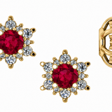 14k White Gold Ruby and Diamond Halo Stud Earrings
