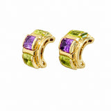 Estate 14k Yellow Gold Amethyst and Peridot Hoop Earrings