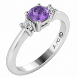 14k White Gold Three-Stone Amethyst and Diamond Ring