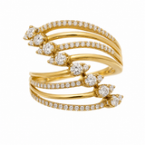 Estate 14k Yellow Gold Diamond Multi Row Ring