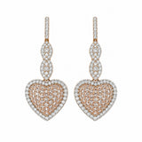 Estate 14k Rose Gold Diamond Heart Dangle Earrings