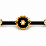 Estate 14k Yellow Gold Onyx & Pearl Vintage Brooch