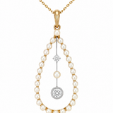 Estate 14k Yellow Gold Pearl and Diamond Lavalier Necklace