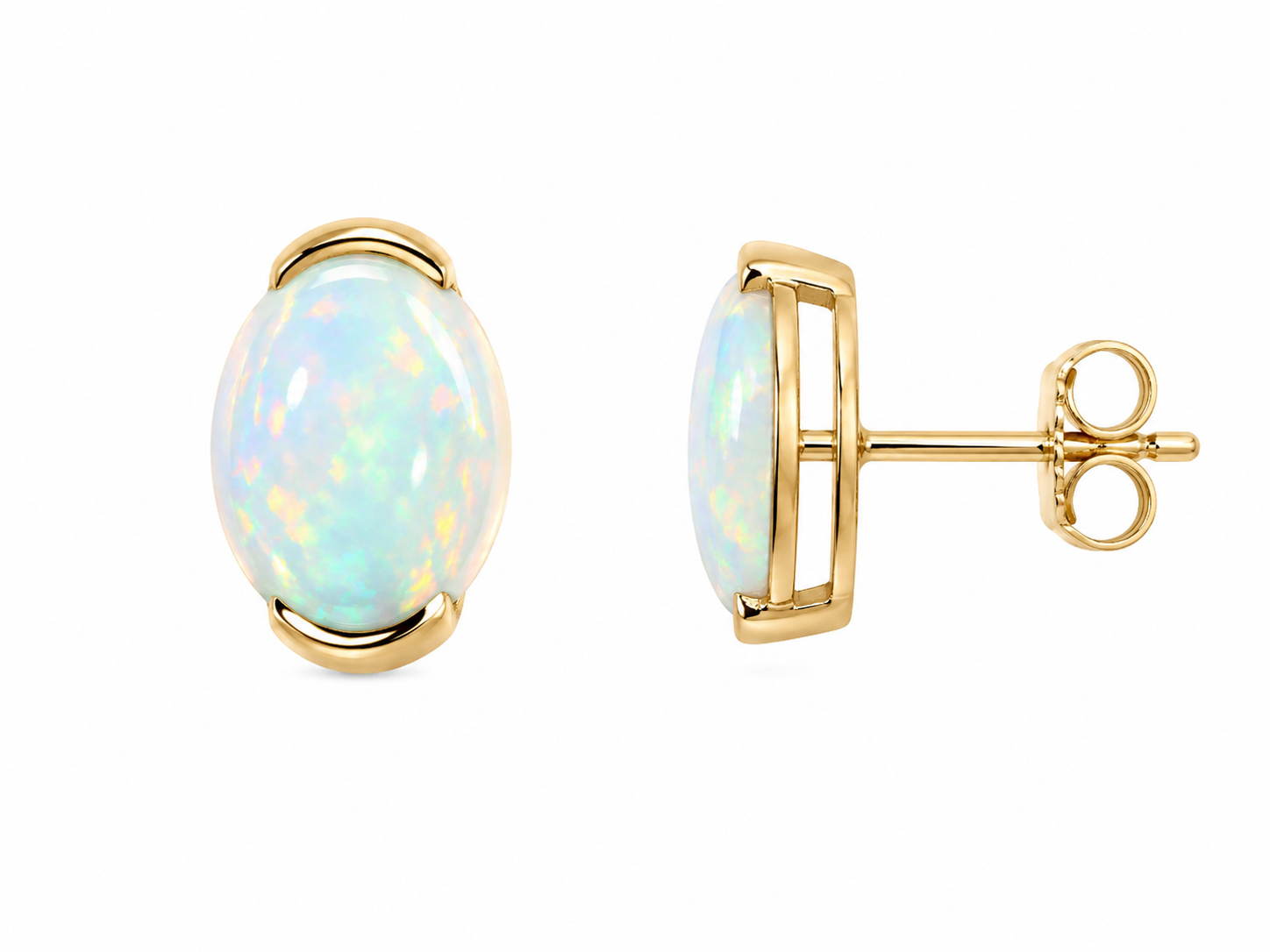 14k Yellow Gold Opal Stud Earrings