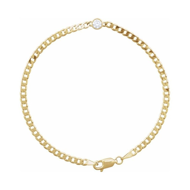 Bezel-Set Solitaire Curb Link Bracelet