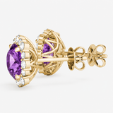 14k Yellow Gold Amethyst and Diamond Halo Stud Earrings