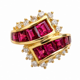 Estate 14k Yellow Gold Ruby and Diamond Bypass Ring