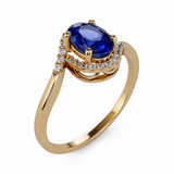 14k Yellow Gold Halo Sapphire and Diamond Ring