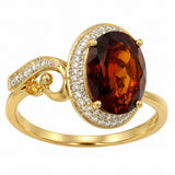 Estate 14k Yellow Gold Garnet, Citrine, and Diamond Halo Ring