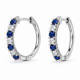 14k White Gold Sapphire and Diamond Small Hoop Earrings