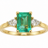 Estate 14k Yellow Gold Emerald and Diamond Three-Stone Ring