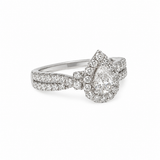 Estate 10k White Gold Diamond Halo Pear Engagement Ring