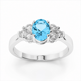 14k White Gold Cluster Blue Topaz and Diamond Ring