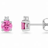 14k White Pink Gold Sapphire and Diamond Stud Earrings