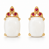 Estate 14k Yellow Gold White Jade and Ruby Earrings
