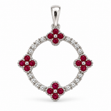 14k White Gold Ruby and Diamond Flower Pendant