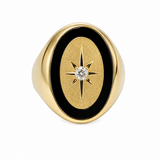 Estate 14k Yellow Gold Black Onyx and Diamond Statement Ring