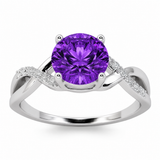 14k White Gold Twist Amethyst and Diamond Ring