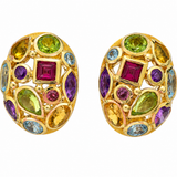Estate 14k Yellow Gold Multi-Gemstone Oval Statement Earrings