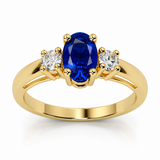 14k Yellow Gold Three-Stone Sapphire and Diamond Ring