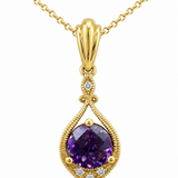Estate 14k Yellow Gold Amethyst and Diamond Vintage Necklace