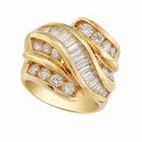 Estate 14k Yellow Gold Multi-Row Diamond Fashion Ring