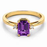 14k Yellow Gold Three-Stone Amethyst and Diamond Ring