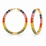 14k Yellow Gold Multi-Color Sapphire Medium Hoop Earrings