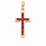 14k Yellow Gold Ruby Cross Pendant