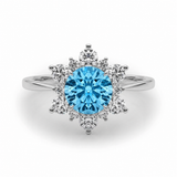 14k White Gold Halo Blue Topaz and Diamond Ring