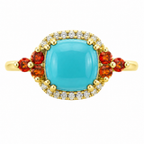 Estate 14k Yellow Gold Turquoise, Diamond, and Fire Opal Statement Ring