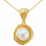 Estate 14k Yellow Gold Pearl Halo Style Necklace