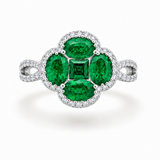 14k White Gold Halo Emerald and Diamond Ring