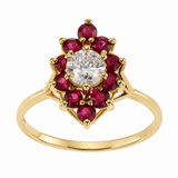 Estate 14k Yellow Gold Ruby and Diamond Halo Ring