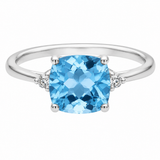 Estate 14k White Gold Blue Topaz and Diamond Three Stone Ring
