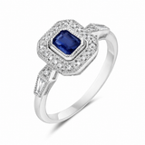 14k White Gold Halo Sapphire and Diamond Ring