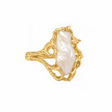 Estate 14k Yellow Gold Baroque Pearl Free Form Ring