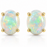14k Yellow Gold Oval Opal Stud Earrings