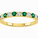 14k Yellow Gold Straight Row Emerald and Diamond Band