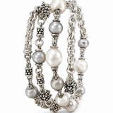 Estate Sterling Silver Multi Row Pearl Bracelet