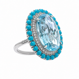 Estate 14k White Gold Blue Topaz and Turquiose Statement Ring