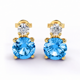 14k Yellow Gold Blue Topaz and Diamond Stud Earrings