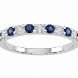 14k White Gold Straight Row Sapphire and Diamond Band