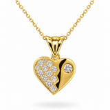 Estate 18k Yellow Gold Diamond Heart Pendant with 14k Chain