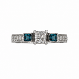 Estate 14k White Gold Blue Diamond Princess-Cut Ring