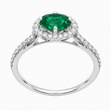 14k White Gold Halo Oval Emerald and Diamond Ring