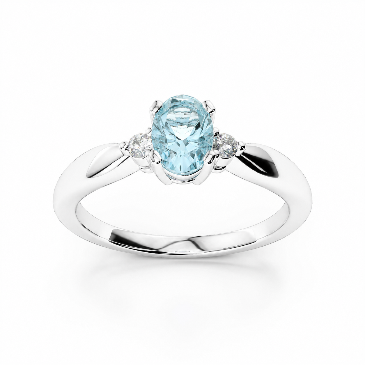 14k White Gold Three-Stone Aquamarine and Diamond Ring