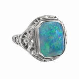 Estate 14k White Gold Opal Art Deco Ring
