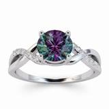 14k White Gold Twist Created Alexandrite and Diamond Ring