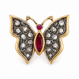 Estate 14k Two-Tone Ruby and Diamond Butterfly Brooch